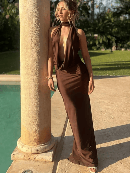 Annie Sleeveless Backless Slit Maxi Dress