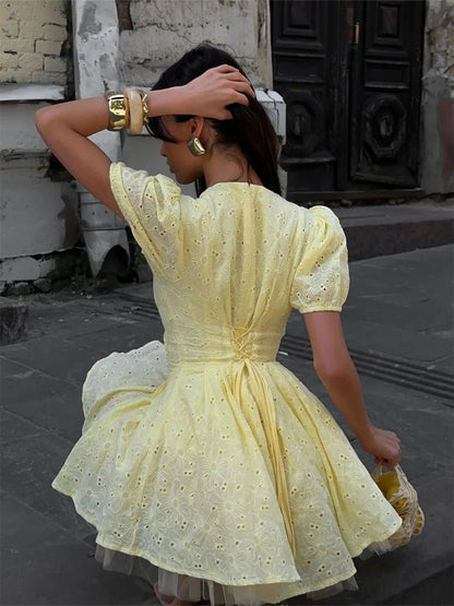 Nicole V-Neck Puff Sleeve Mini Dress
