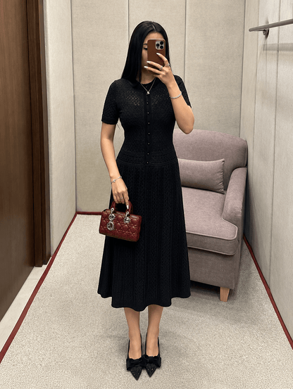 Celeste Half Button Knitted Midi Dress