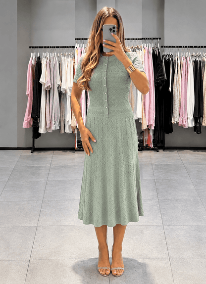 Celeste Half Button Knitted Midi Dress