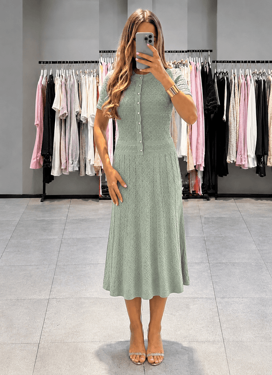 Celeste Half Button Knitted Midi Dress