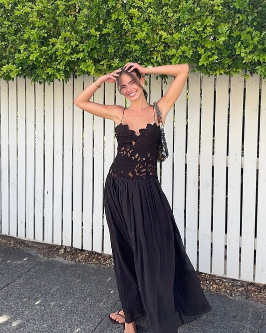 Celeste Lace Mesh Halter Evening Dress