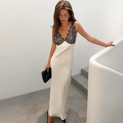 Emily V-Neck Lace Patchwork Evening Dress