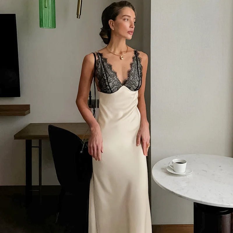 Emily V-Neck Lace Patchwork Evening Dress