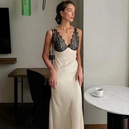 Emily V-Neck Lace Patchwork Evening Dress