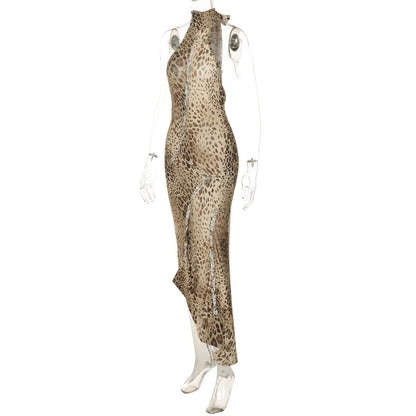 Cindy Leopard Halter Neck Maxi Dress