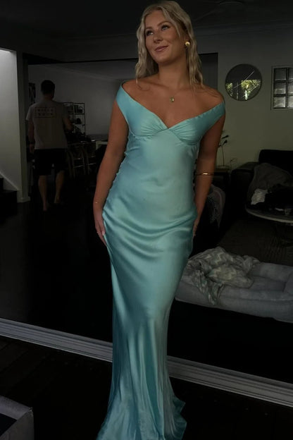 Sophia Satin Off the Shoulder Maxi Dress
