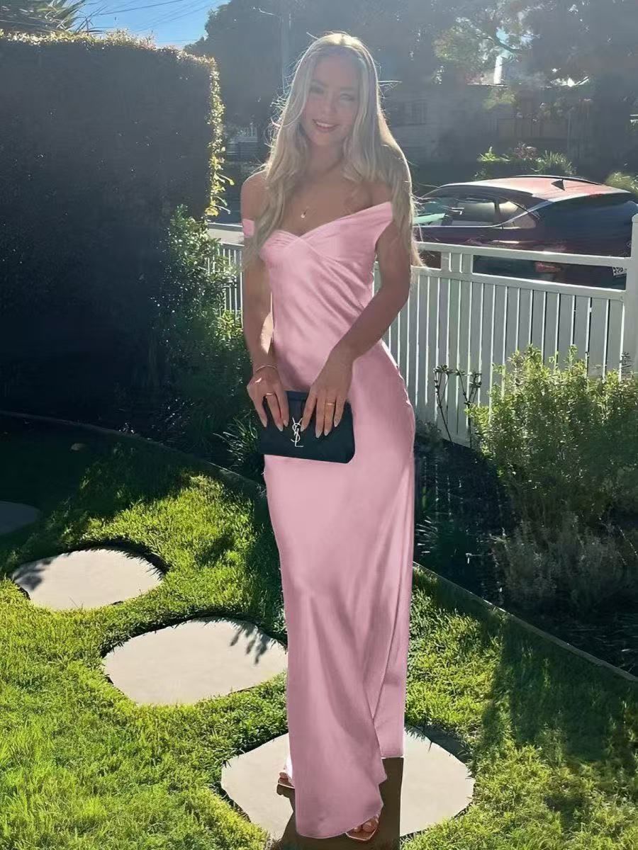 Sophia Satin Off the Shoulder Maxi Dress
