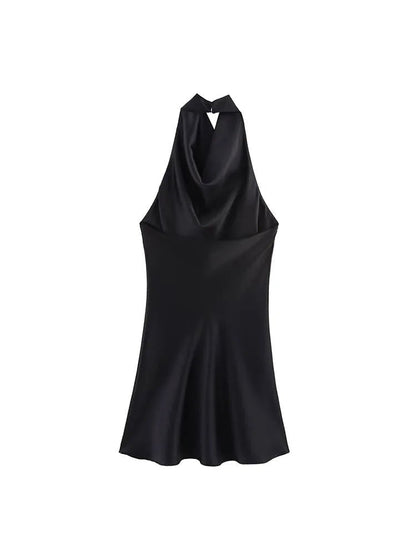 Colleen Satin Halter Draped Mini Dress