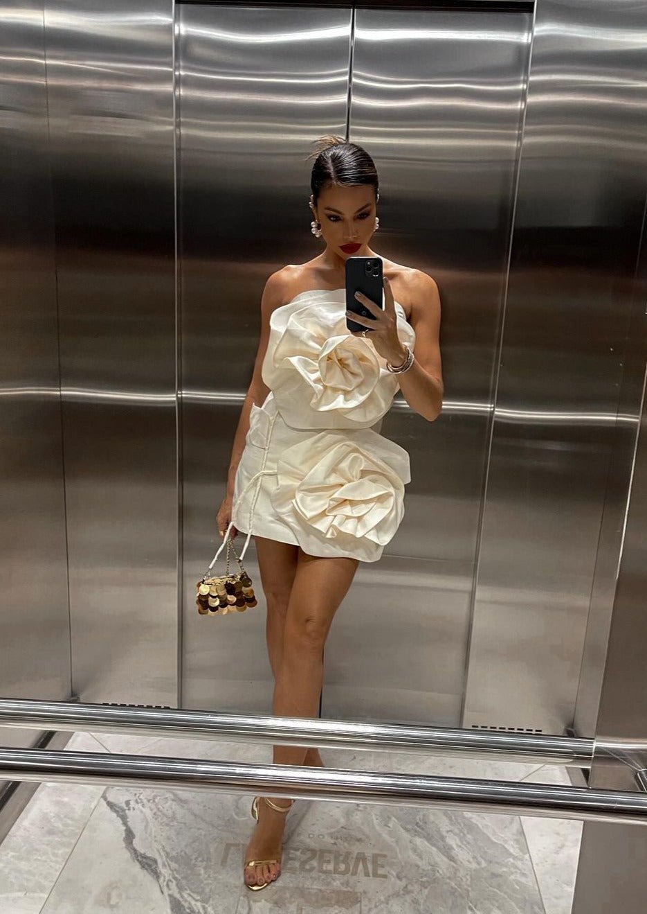 Feliz Strapless 3D Floral Mini Dress