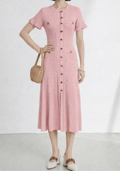 Brigette French V-Neck Knitted Slit Dress