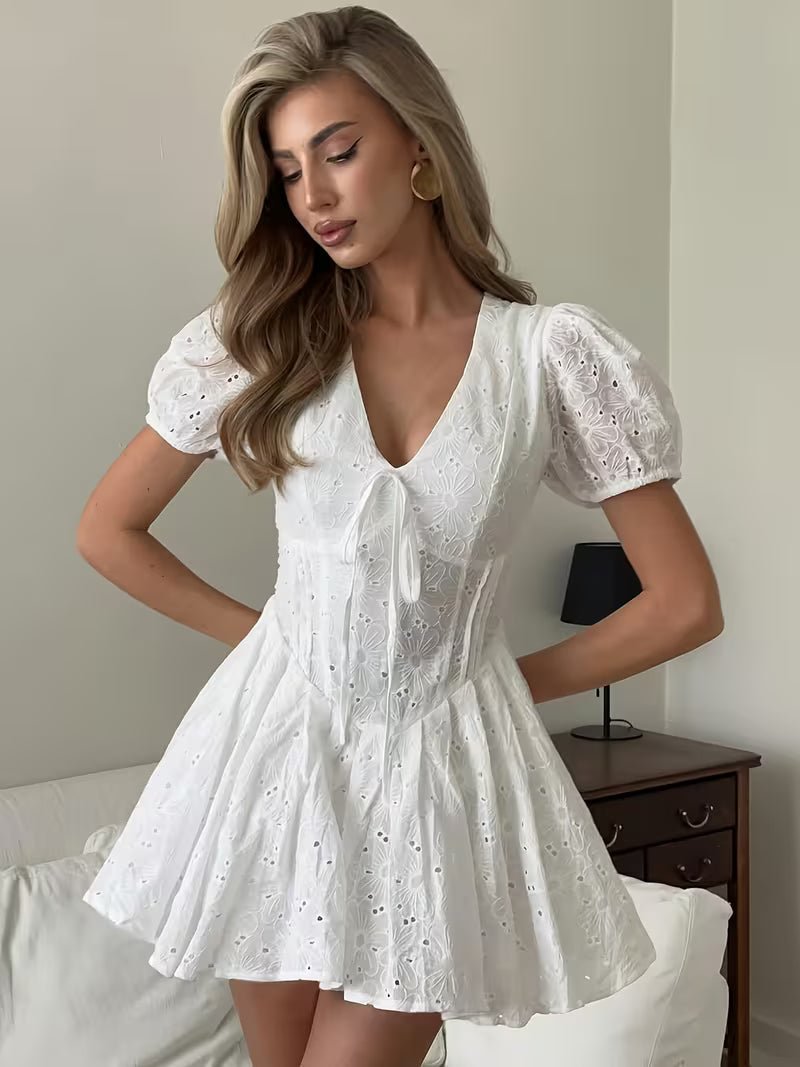 Jane Puff Sleeve Embroidered Mini Dress