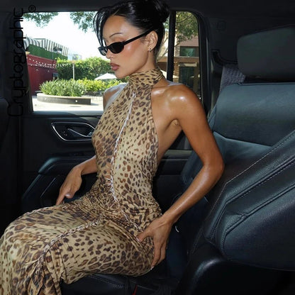 Denise Leopard Halter Maxi Dress