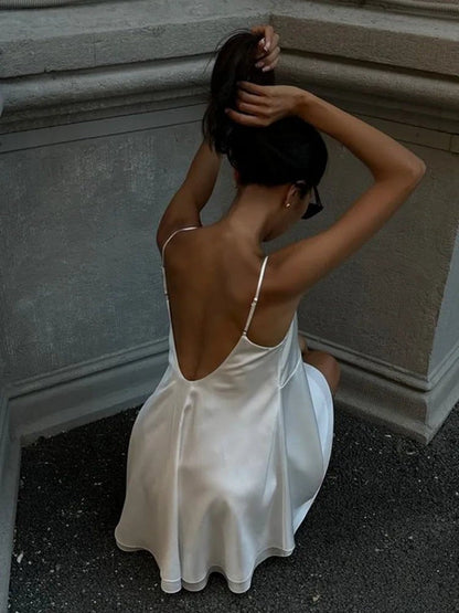 Jiselle V Neck Satin Mini Dress