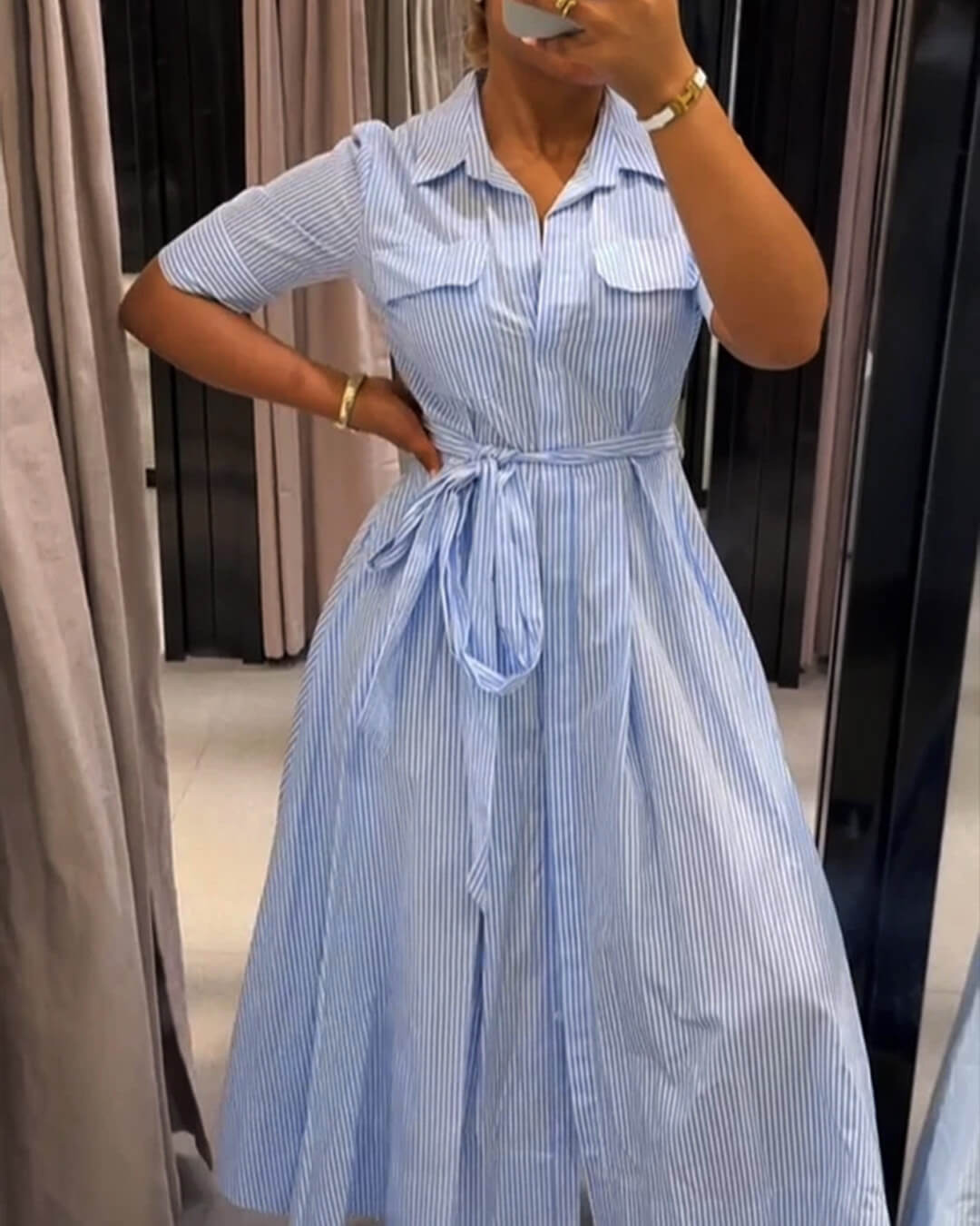 Beatrice Striped Lace-Up Collar Maxi Dress