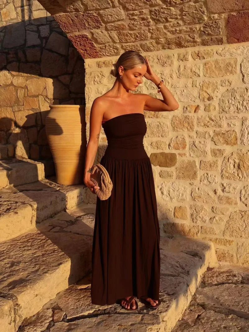 Lauren Strapless Ruched Maxi Dress