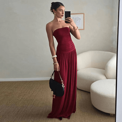 Lauren Strapless Ruched Maxi Dress