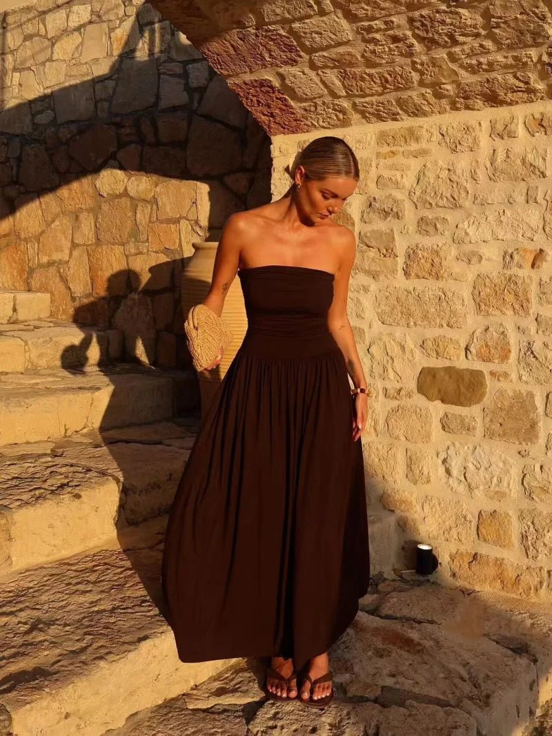 Lauren Strapless Ruched Maxi Dress