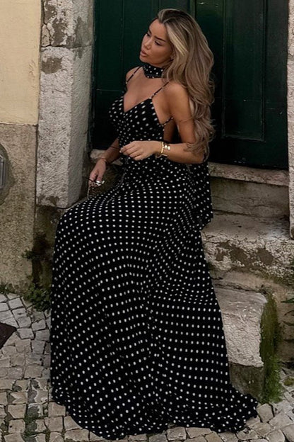 Madeline Polka Dot Backless Maxi Dress