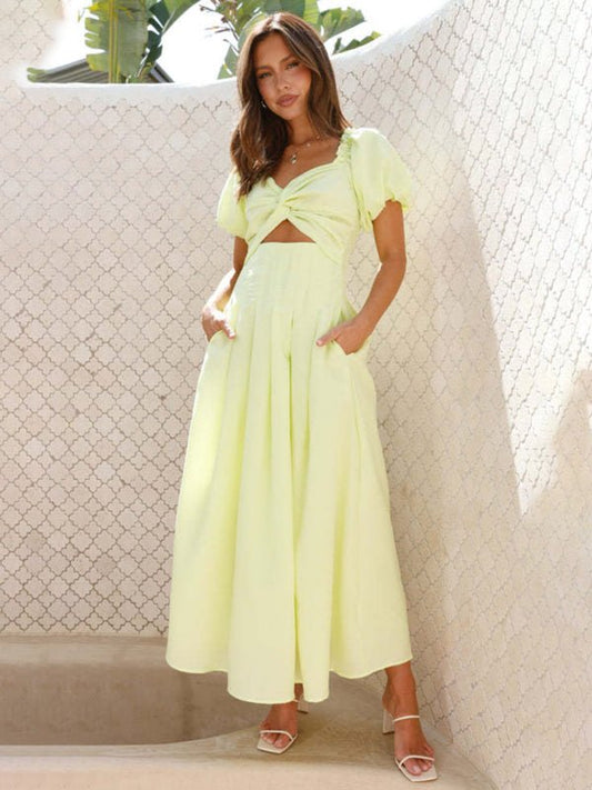 Maritoni Puff Sleeve Hollow Midi Dress