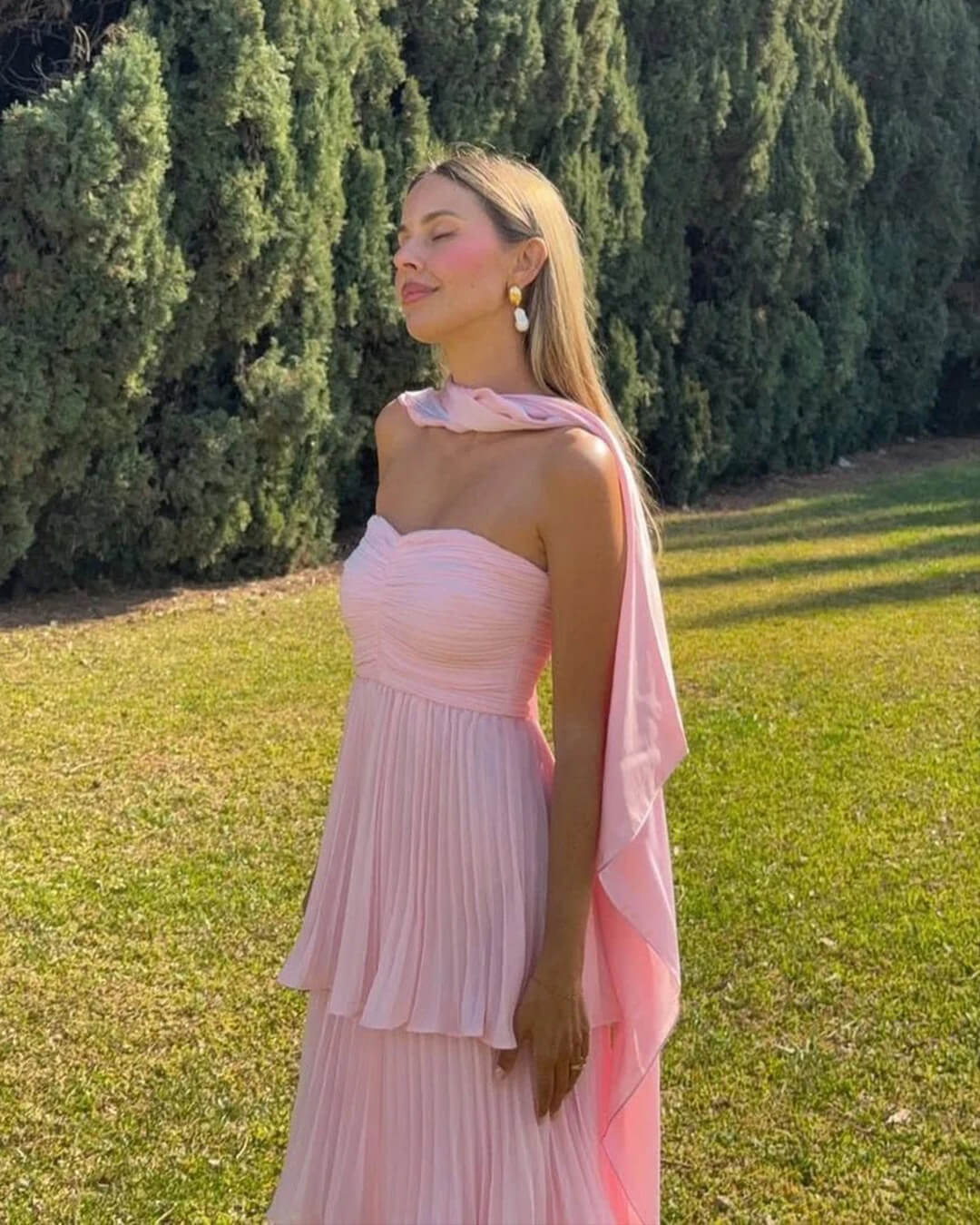 Michelle Strapless Pleated Tiered Maxi Dress