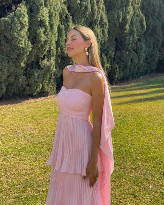 Michelle Strapless Pleated Tiered Maxi Dress
