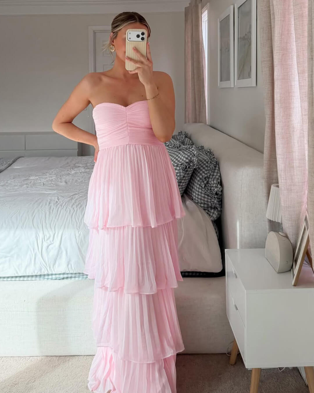 Michelle Strapless Pleated Tiered Maxi Dress
