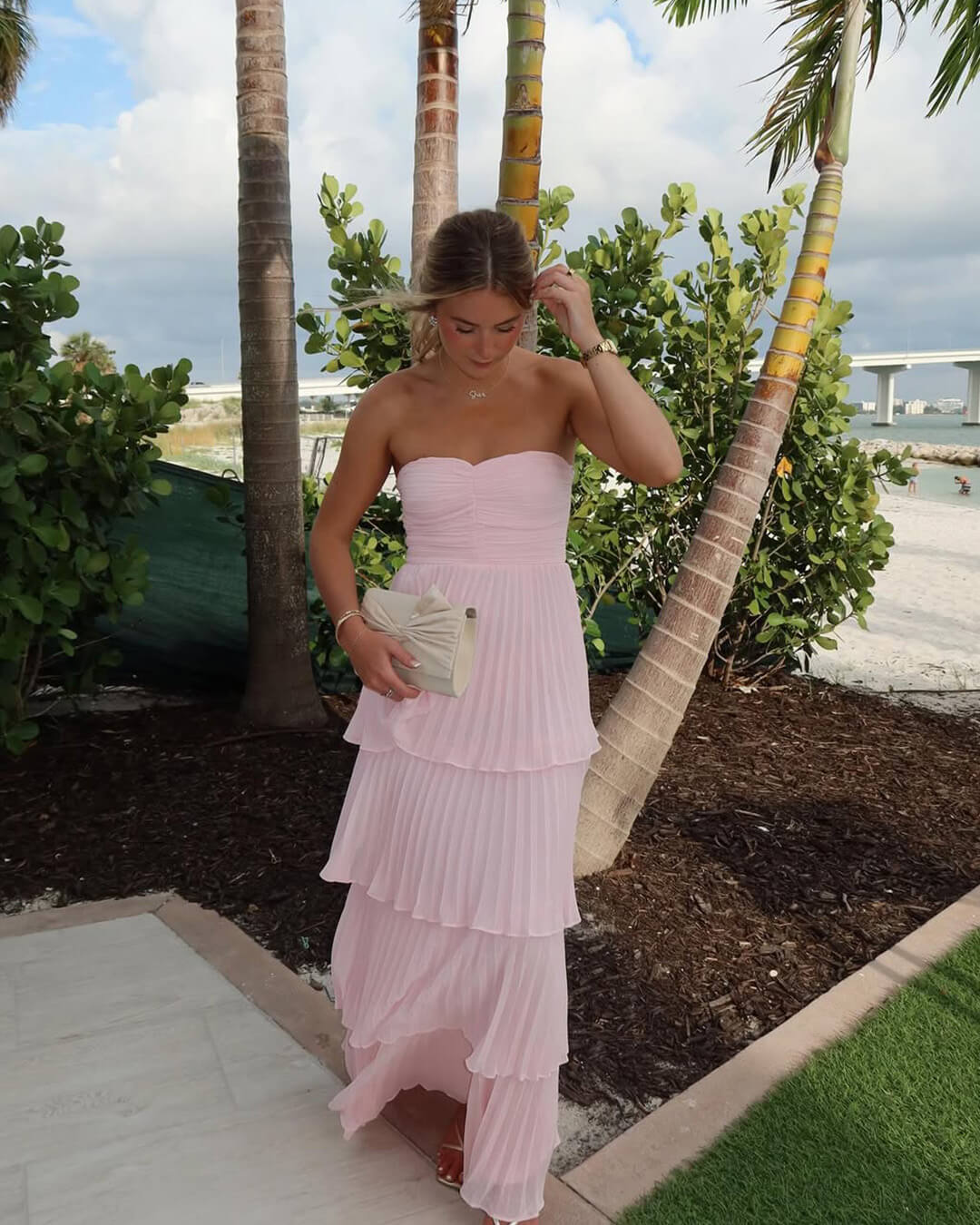 Michelle Strapless Pleated Tiered Maxi Dress