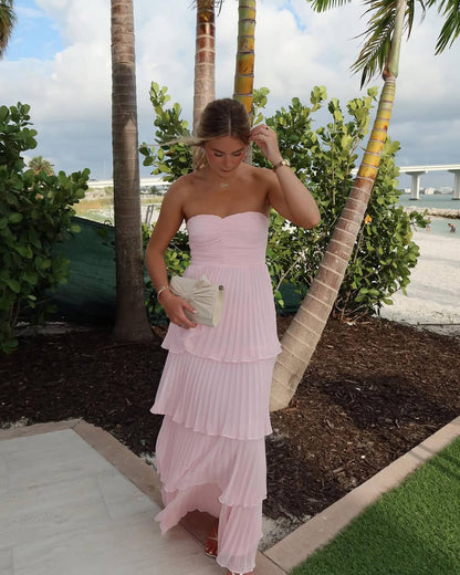 Michelle Strapless Pleated Tiered Maxi Dress