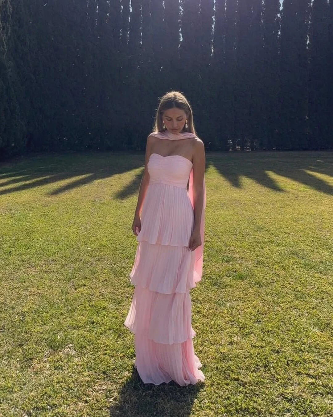 Michelle Strapless Pleated Tiered Maxi Dress