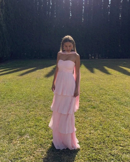 Michelle Strapless Pleated Tiered Maxi Dress