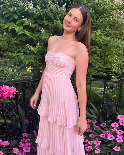 Michelle Strapless Pleated Tiered Maxi Dress