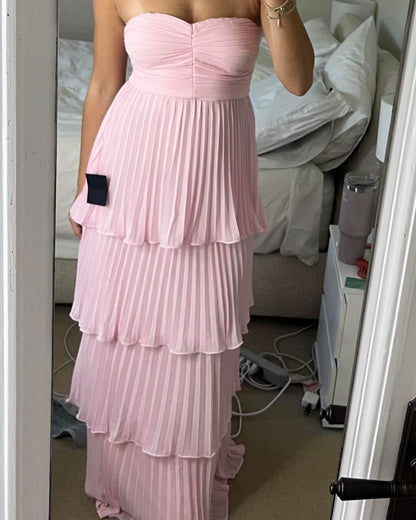 Michelle Strapless Pleated Tiered Maxi Dress
