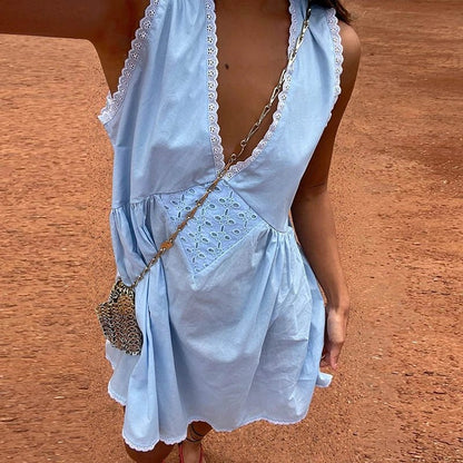 Olivia Lace Trim Boho Mini Dress