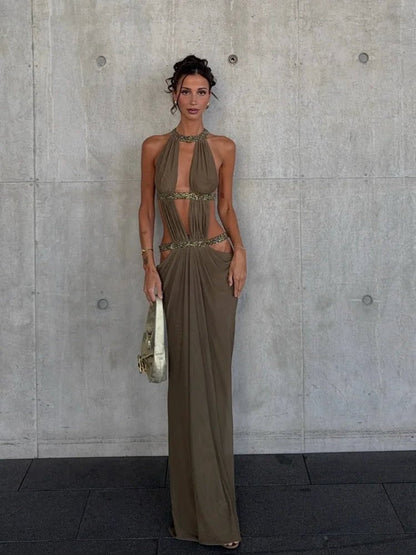 Rafaela Sequin Halter Maxi Evening Dress