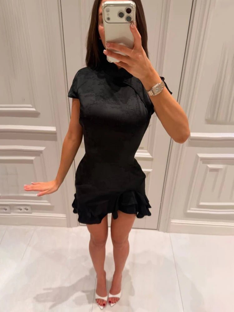 Celeste Satin Patchwork Lace Collar Dress