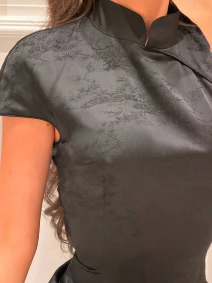 Celeste Satin Patchwork Lace Collar Dress