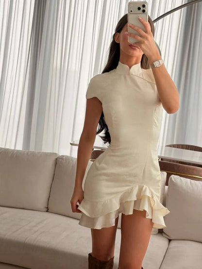 Celeste Satin Patchwork Lace Collar Dress