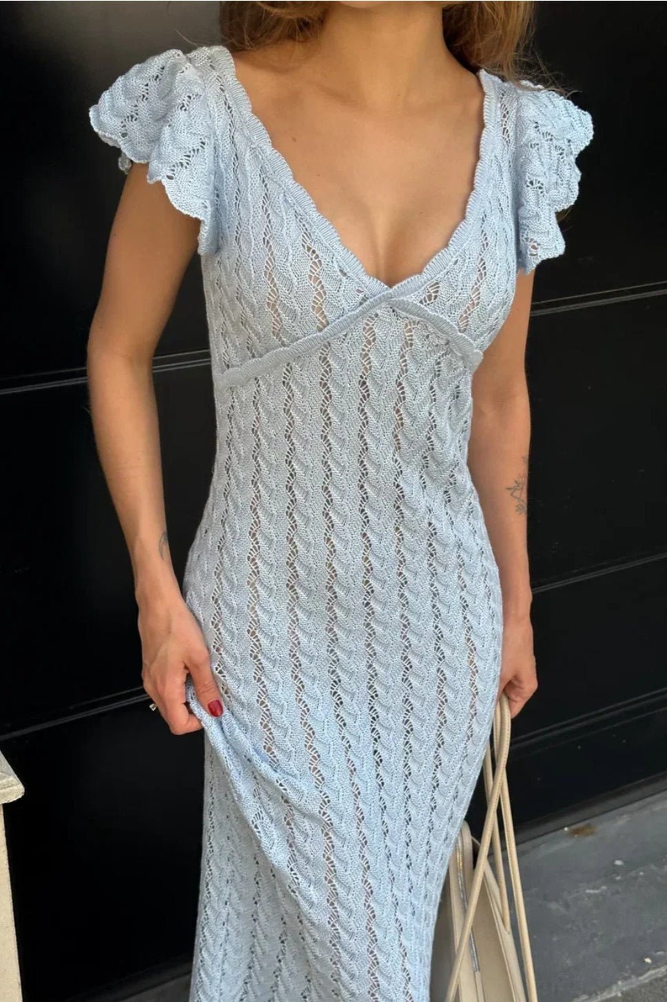 Roan Ruffle Knit Midi Dress