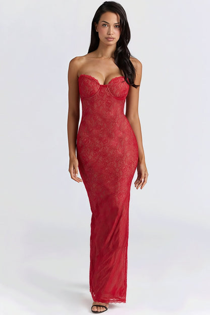Senna Lace Sheer Bandeau Maxi Dress