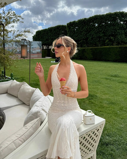 Sienna Halter Neck Lace Maxi Dress