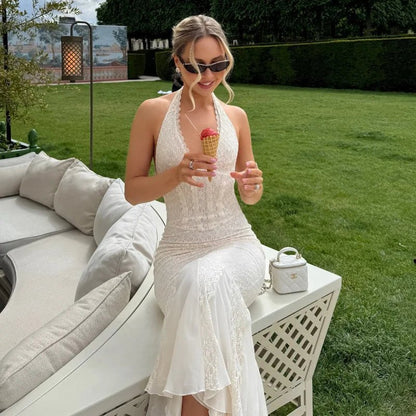 Sienna Halter Neck Lace Maxi Dress