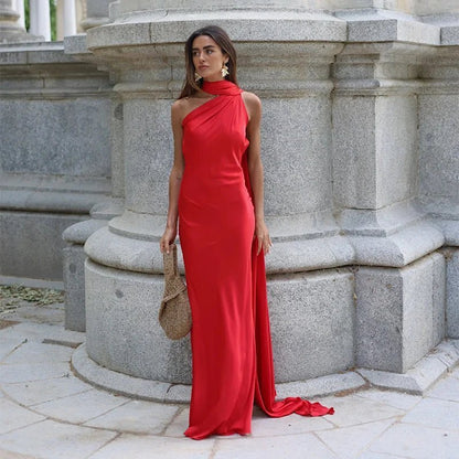 Suri Satin Halter Neck Cape Dress