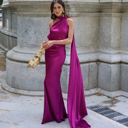 Suri Satin Halter Neck Cape Dress