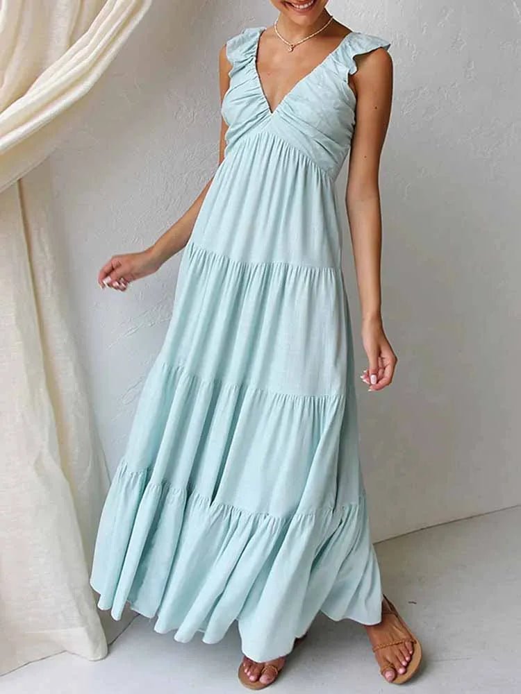 Tahlia Ruffle Cotton Linen Maxi Dress