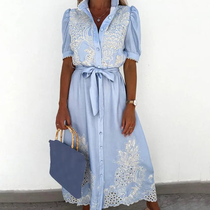 Beatrice Embroidered Lace-Up Maxi Dress
