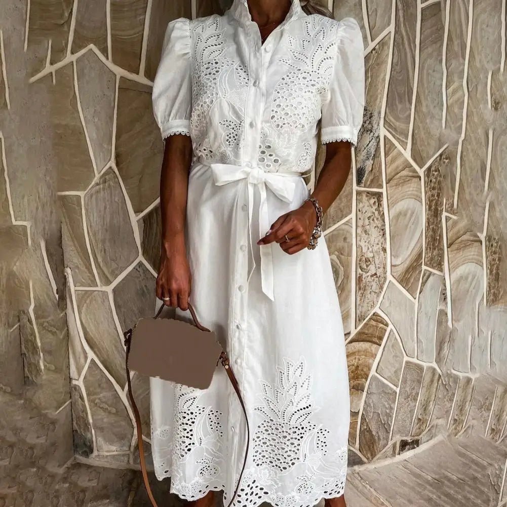 Beatrice Embroidered Lace-Up Maxi Dress