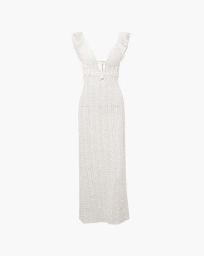 Aisin Plunged Neck Lace Maxi Dress
