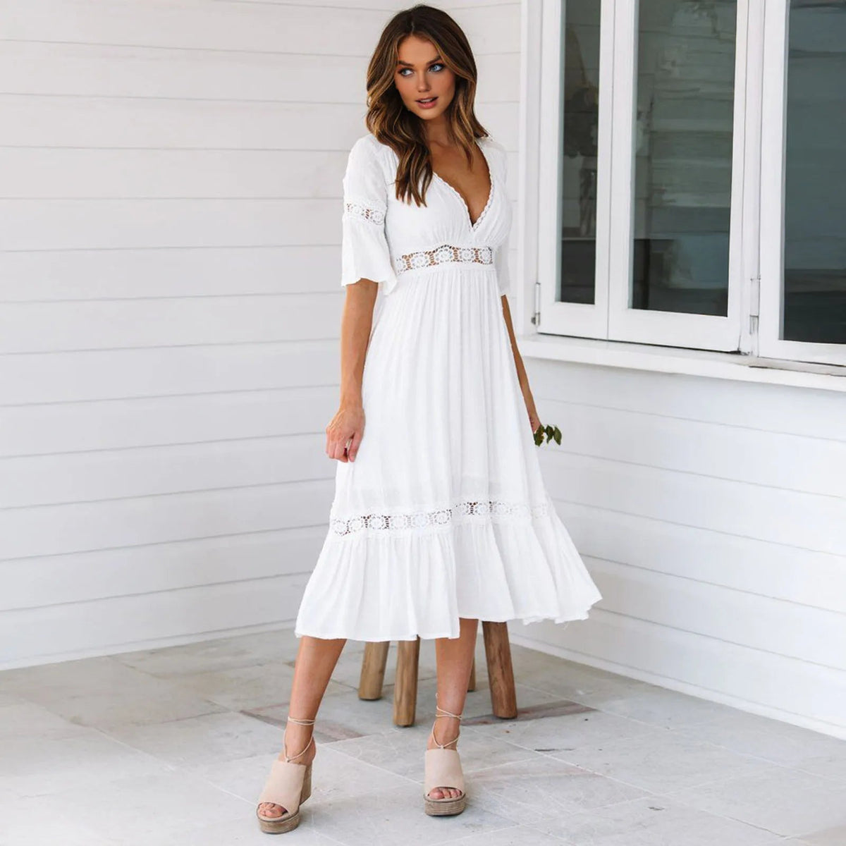 Winona Lace V-Neck Midi Dress