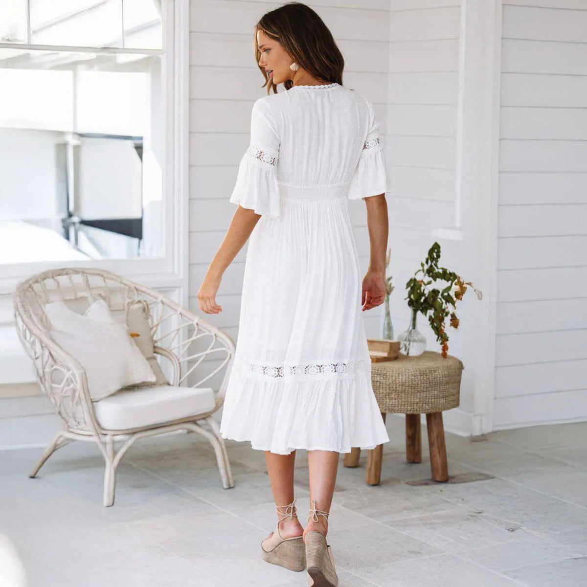 Winona Lace V-Neck Midi Dress